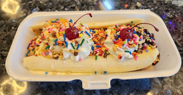 Banana split with sprinkles and cherries from Hip Hop Sweet Shop